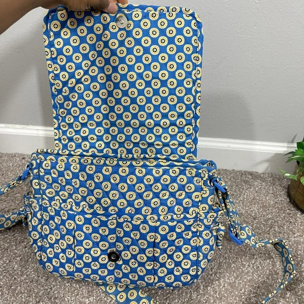 Vera Bradley Riviera Blue Yellow Lindsay Messenger Purse Hipster Crossbody